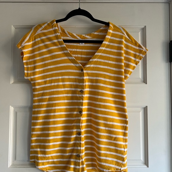 Yellow Striped Button-Up Women's Top - Picture 4 of 4